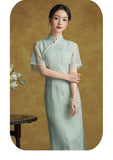 Allegro Glamorous Light Blue Embroidered Cheongsam Dress Qipao