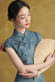 Twilight Charismatic Jade Blue Cheongsam Dress Slim Fit Qipao