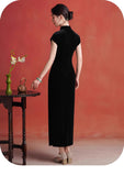 Rayna Queenly Black Velvet Cheongsam Dress Embroidered Qipao