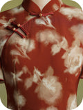 Tatyana Ornamental Brick Red Cheongsam Dress Waist Cinching Qipao