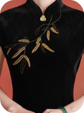 Rayna Queenly Black Velvet Cheongsam Dress Embroidered Qipao