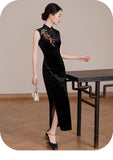 Starlight Jubilant Black Velvet Cheongsam Dress Embroidered Qipao