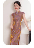Tempo Grand Shimmering Brocade Cheongsam Dress Frog Buttons Qipao
