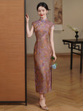 Tempo Grand Shimmering Brocade Cheongsam Dress Frog Buttons Qipao