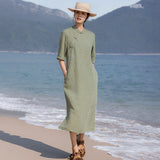 Gwendolyn Pristine Nostalgic Lace Dress Linen Silk Cheongsam Qipao