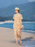 Nicolette Apricot Cashew Embroidery Cheongsam Dress