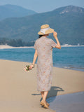 Sky Woven Gray Embroidered Cheongsam Dress
