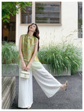 Esteemed 2-Piece Jacquard Vest Pants Set Cheongsam