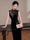 Starlight Jubilant Black Velvet Cheongsam Dress Embroidered Qipao