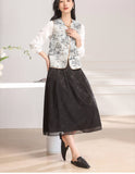 Calliope Gray Black Jacquard Cheongsam Top