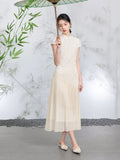 Elspeth Beige Floral Embroidered Cheongsam Dress