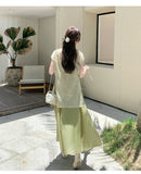 Elegance 2-Piece Green Jacquard Cheongsam Set