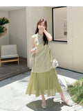 Gladiolus 2-Piece Green Embroidered Cheongsam Set