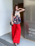 Throne 2-Piece Vintage Print Top Set Cheongsam
