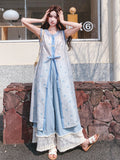 Carnation Charismatic Light Blue Lace Blouse Set Layered Qipao Set