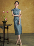 Twilight Charismatic Jade Blue Cheongsam Dress Slim Fit Qipao