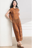 Vogue 2-Piece Yellow Brown Flower Cheongsam Set