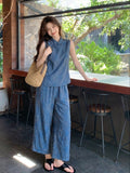 Acacia 2-Piece Blue Frog-Button Cheongsam Set