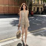 Kaida 2-Piece Khaki Printed Vest Set Cheongsam
