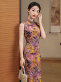 Snowdrop Arresting Frog Buttons Brocade Cheongsam Dress Sleeveless Qipao