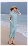 Sparkle Luxe Slit Ramie Embroidered Cheongsam Qipao Dress