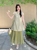 Elegance 2-Piece Green Jacquard Cheongsam Set