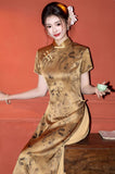 Vesper Plangent Modern Golden Yellow Cheongsam Qipao Dress