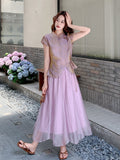 Equinox 2-Piece Purple Short-Sleeve Cheongsam Set