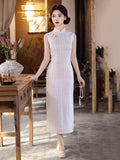 Crescendo Flowing Slim Fit Elegant White Cheongsam Qipao Dress