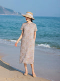 Sky Woven Gray Embroidered Cheongsam Dress