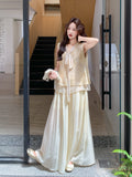 Prosperity 2-Piece Beige Lace Embroidered Vest Set Cheongsam