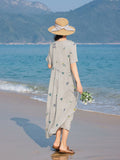 Aster Gray Textured Embroidery Cheongsam Dress