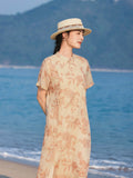 Nicolette Apricot Cashew Embroidery Cheongsam Dress