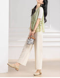 Beauty 2-Piece Green Wide-Leg Cheongsam Set