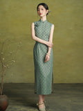 Begonia Grand Green Polka Dot Cheongsam Dress Slim Fit Qipao