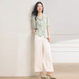 Betelgeuse 2-Piece Green Pink Wide-Leg Cheongsam Set