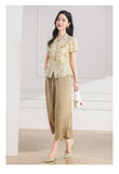 Diamond 2-Piece Floral Wide-Leg Pants Cheongsam Top