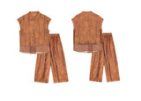 Vogue 2-Piece Yellow Brown Flower Cheongsam Set