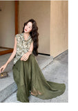 Johanna 2-Piece Vintage Print Vest Set Cheongsam