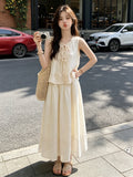 Camellia 2-Piece Beige Tie-Detail Cheongsam Set
