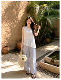 Pyrite 2-Piece Lace Top and Striped Pants Cheongsam