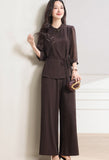 Onyx 2-Piece High Gray Wide-Leg Cheongsam Set