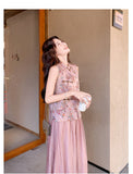 Topaz 2-Piece Pink Jacquard Cheongsam Set
