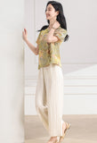 Vesper 2-Piece Green Yellow Pattern Cheongsam Set