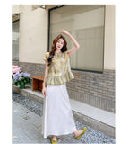 Canvas 2-Piece Printed Top Satin Cheongsam