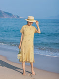 Arabella Light Yellow Embroidered Cheongsam Dress