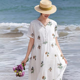 Mirabel Darling White Ramie Cheongsam Dress Embroidered Qipao