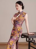 Snowdrop Arresting Frog Buttons Brocade Cheongsam Dress Sleeveless Qipao