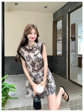 Arcturus 2-Piece Ink Print Lace Cheongsam Set