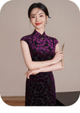 Patrician Timeless Floral Design Elegant Velvet Cheongsam Qipao Dress